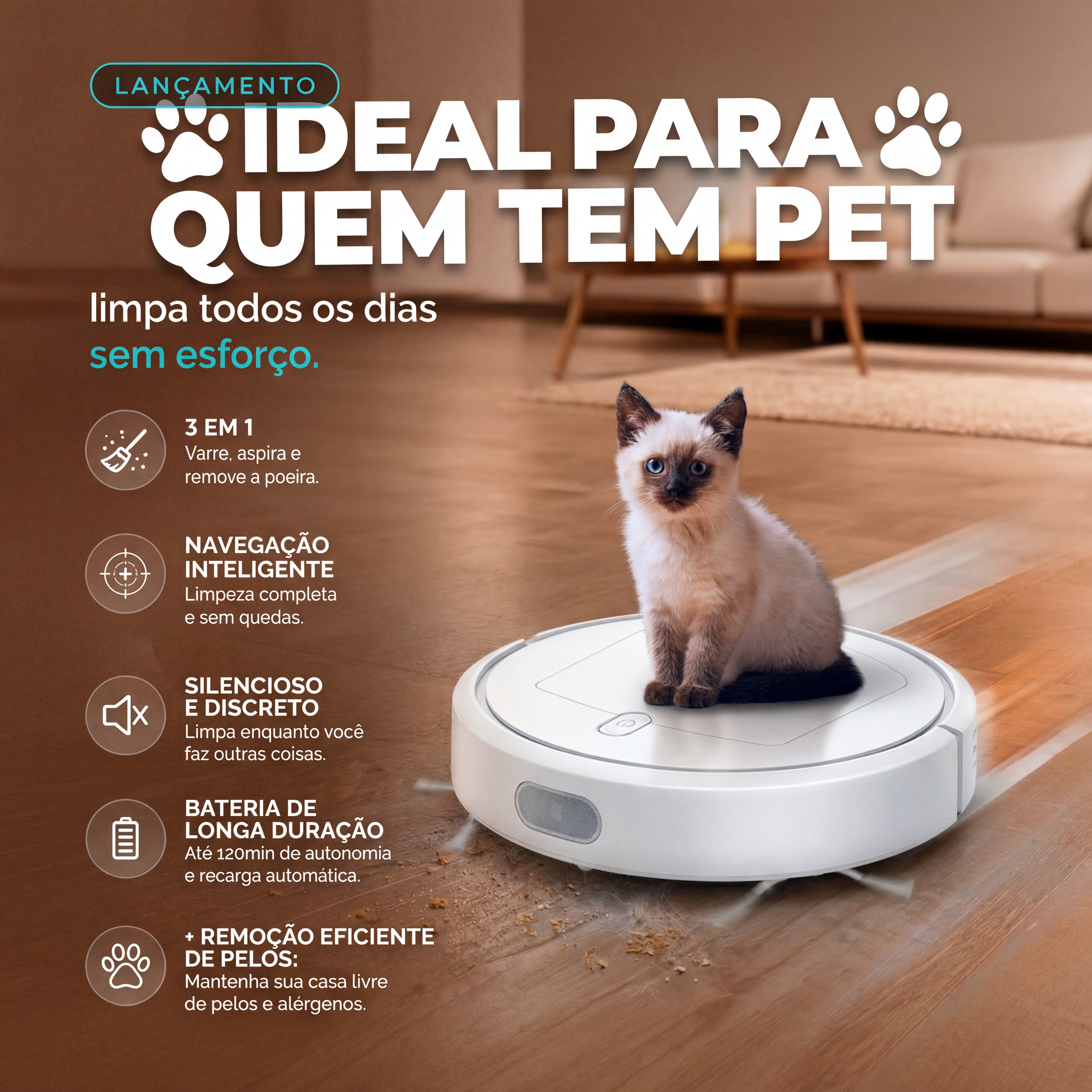 Robo aspirador - Limpeza automatica em minutos - Autonomia de 180 Minutos