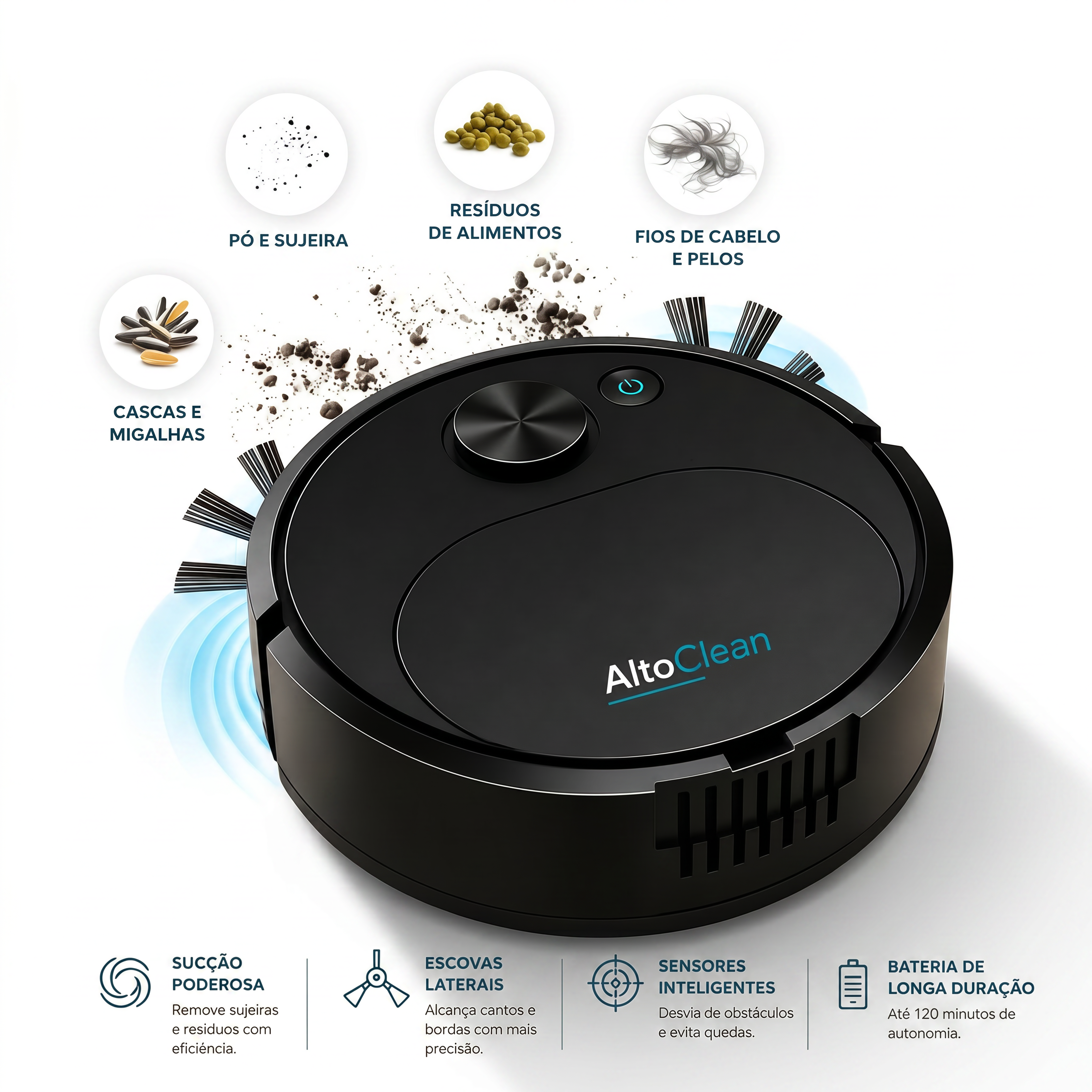 Robo aspirador - Limpeza automatica em minutos - Autonomia de 180 Minutos